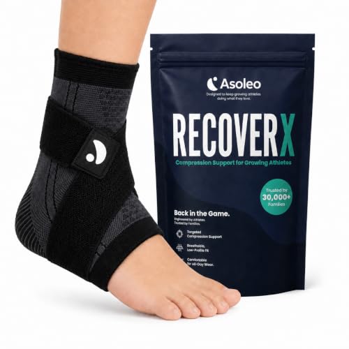 RecoverX Youth Heel & Ankle Sleeve for Kids, Sever's Disease, Heel Pain Relief & Growth Plate Support, Compression Brace for Soccer, Basketball & Running - Black (Medium) - 1 Sleeve - size: Medium