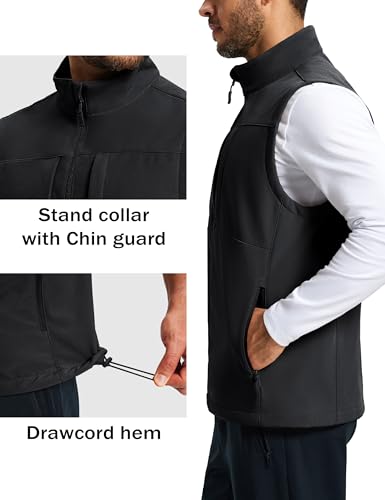 MAGCOMSEN Men's Lightweight Softshell Vest Outerwear Fleece Golf Running - color: Black, size: X-Large