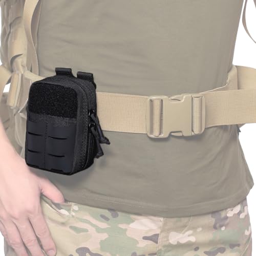 Azarxis Tactical Mini Belt Pouches, Multi-Purpose Small Battery Case Compact Utility EDC Card Slot Holder Waist Bags Military Molle Pack Sundries Storage Pack - color: #05 Black
