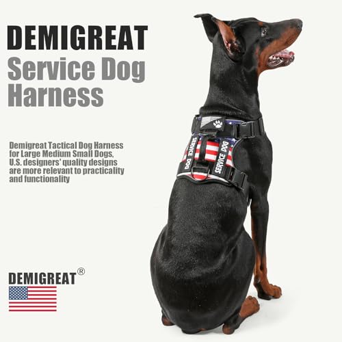 Service Dog Harness, Reflective Dog Vest Harness with 5 PCS Patches, Adjustable Soft Oxford Pet Harness, Inner Layer Mesh, Easy to Control - color: USFLAG, size: X-Large (Pack of 1)
