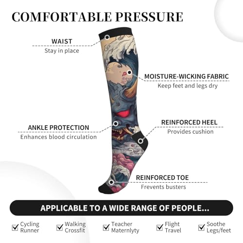 Compression Socks Knee High Circulation Support Socks For Women Men Athletic Running Work Hiking Cycling Travel - color: Dragon