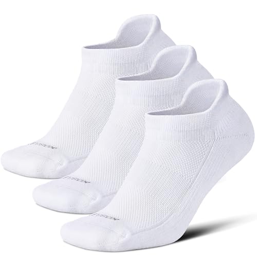LEVSOX Ankle Compression Socks for Women and Men, Bamboo Viscose Low Cut Cushioned Athletic Running Socks - color: 3 Pairs-white, size: Small