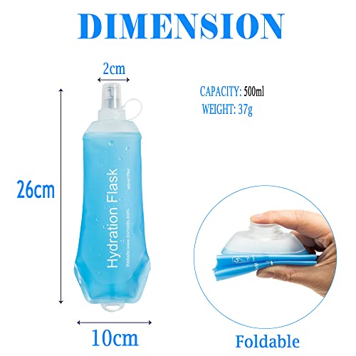 AXEN Soft Flask TPU Foldable Running Hydration Flask, Soft Collapsible Water Bottle for Hydration Pack Cycling Marathon Running Hiking - color: Blue Pack of 2-500ml