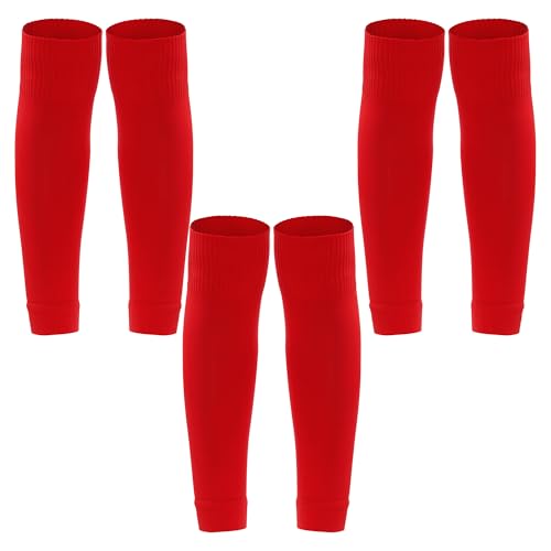 phnydreg 3 Pairs Leg Sleeve Shin Pre Cut Socks for Kids Youth Men Women Soccer Running Cycling - color: Red
