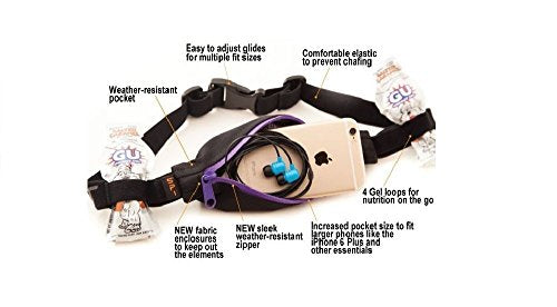 SPIbelt Performance Running Belt for Adults, Expandable Pocket, Energy Gel Loops, Adjustable Waist, No Bounce, Black with Black Zipper (Pack of 2) - size: One Size (Pack of 2)