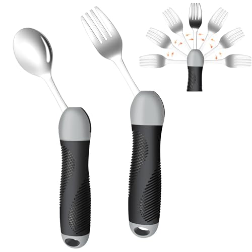 Weighted Utensils for Tremors & Parkinson's, Adaptive Eating Aids (Black) - color: Black