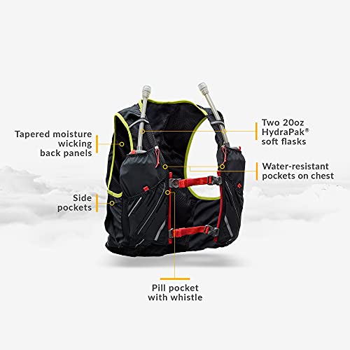 Nathan Pinnacle Hydration Running Vest Backpack for Trail Running & Marathon with Soft Flasks, Lightweight Water-Resistant Race Vest - color: Black / Hibiscus, size: Small
