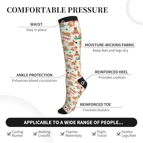 Avocado Compression Socks Women Men Knee High Stock for Running Work Support Nurses Travel - color: Cartoon Animals