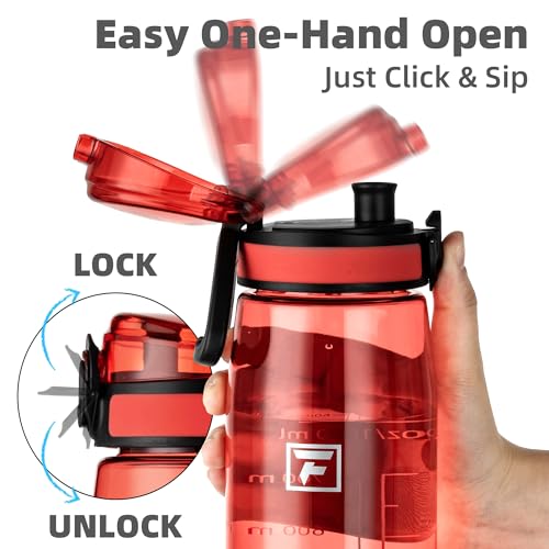 Fanhaw 32 oz Clear Plastic Water Bottle, Chug Lid, Red - color: Red