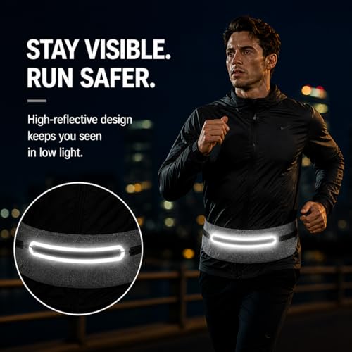 Slim No-Bounce Running Belt - Waterproof Exercise Waist Pack for Marathons, Hiking & Dog Walking - Hidden Travel Money Belt for Phones - color: Light Gray