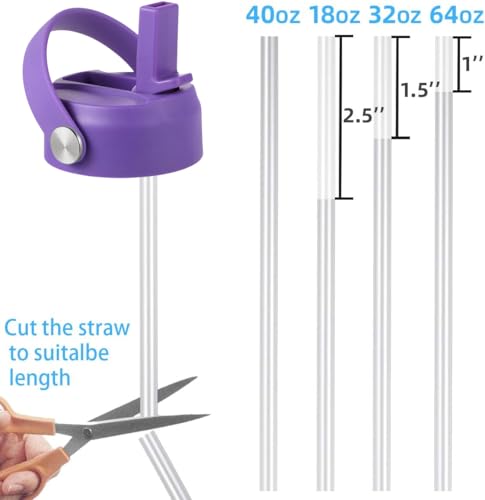Straw Lid for Hydro Flask Wide Mouth, Lid with Flexible Handle and Straws, Replacement Sports Cap for Hydroflask 32 40 oz - color: Purple