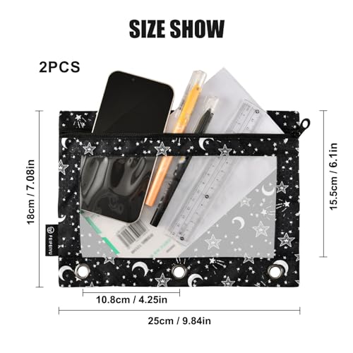 Star Pencil Pouches for 3 Ring Binder 2 Pack - color: Star