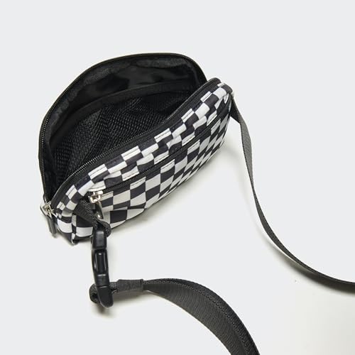 Pander Nylon Fanny Pack for Women, Two-Way Zipper Crossbody Bag - color: Checkered Black