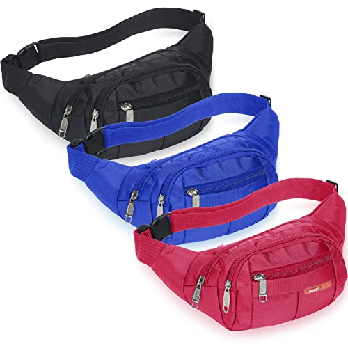 3 Pcs Fanny Packs Crossbody Waist Bags for Women Men Crossbody Waterproof Fanny Pack Belt Bag for Travel Walking Running Hiking Cycling Outdoor Easy Carry Any Phone, Wallet (Black, Blue, Pink) - color: Black, Blue, Pink