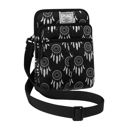 KAMO Multifunction Phone Waist Bag - Diagonal Cross Body Smart Phone Case Outdoor Bag with Triple Zip for Women & Men - color: Black-Circle flower