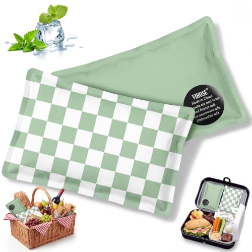 VIHOSE 2 Pcs Ice Packs for Lunch Box Bag - color: Sage Green, style: Checkerboard