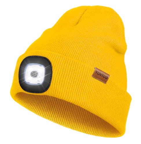 LED Beanie with The Light, Unisex Gifts for Men Dad Husband Him - color: Golden Yellow