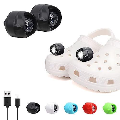 Vergissm Rechargeable Headlights Compatible with Croc, 2 PCs LED Lights, Waterproof Hands Free Flashlights for Kids Adults, Novelty Shoe Lights for Camping, Dog Walking (Black) - color: Black