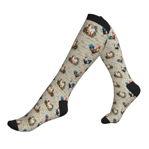 Compression Socks Knee High Support Socks Women Circulation Stockings for Athletic Running Cycling Flying - color: Farmhouse Rooster