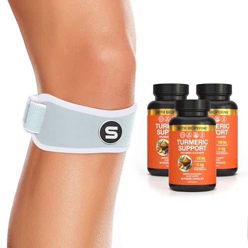 Sleeve Stars Patella Knee Strap and Turmeric Curcumin Supplement Bundle Patellar Tendon Support Knee Brace for Running Sports Arthritis Knee Pain Relief Osgood Schlatter Runner’s Knee Joint Support Mo