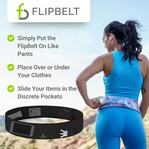 FlipBelt Classic Running Belt, Phone Holder for Running, Money Belt Pouch - color: Black, size: Small