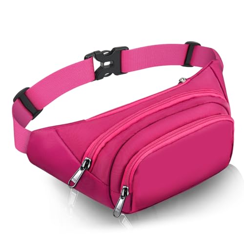 Large Fanny Pack for Women Men - Syican Waist bag with 3-Zipper Pockets - color: Rose
