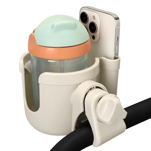 Accmor Stroller Cup Holder with Phone Holder, Bike Cup Holder, Walker Scooter Wheelchair Cup Holder Attachment, Universal Cup Holder for Uppababy Graco Strollers - color: All Off White