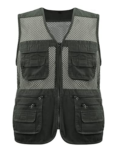 Gihuo Men's Utility Vest Fishing Safari Vest Summer Travel Vest with Pockets - color: Army Green 02, size: Medium