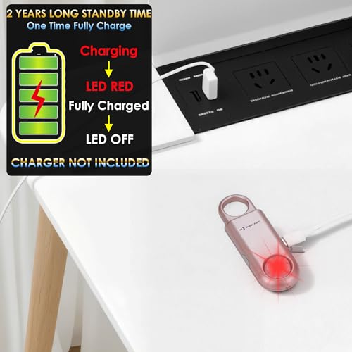 135dB Rechargeable Personal Alarm with Ultra Bright Flashlight - color: RoseGold, style: Rechargeable & Built-in Flashlight
