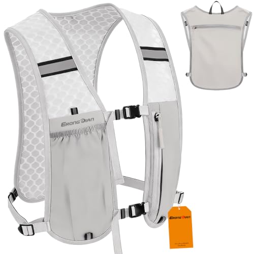 Running Vest Hydration Backpack for Men Women, Lightweight Breathable Hydration Packs, Adjustable Chest Straps Daypack, Reflective Water Running Vest for Marathon, Trail, Hiking, Cycling - color: Grey