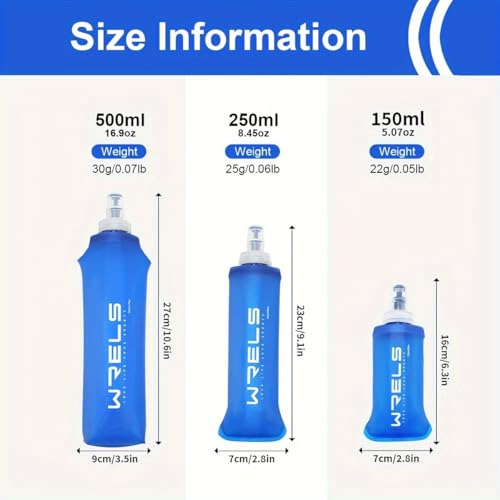 250ml/500ml Soft Flask Water Bottle, Foldable Sports Water Bottle with Silicone Mouthpiece, Lightweight Portable Hydration Pack Bottle for Running, Hiking, Cycling, Marathon,& Outdoor Fitness (250ml) - size: 27 Ounces