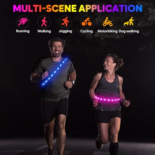 Illumifun LED Running Belt - USB Rechargeable Light Up Sash, High-Visibility Elastic Waistband Light for Running Cycling Hiking Camping Nighttime Activities - color: Royal Blue