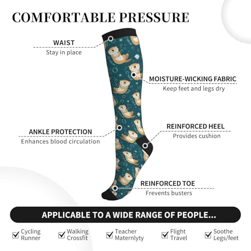 Patterned Knee High Socks for Women Men Athletic Running Travel Work - color: Playful Otter