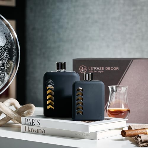 Le’raze Glass Hip Flask Set, Silicone Sleeve | 240ml/100ml Whiskey Bottles for Alcohol Liquor | Leakproof Lids, Funnel | Cute Aesthetic Concert Gift for Men, Women, Black Single Double Shot Canteen - size: 3.4oz. + 8oz.