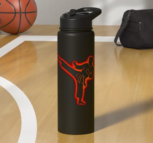 Taekwondo, Karate, Martial Arts, Boys Kids Men, Karate Kick Stainless Steel Insulated Water Bottle - color: Black
