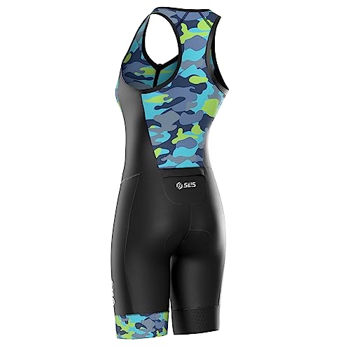SLS3 Triathlon Suits Women - Sleeveless Pro Trisuit with Comfy Tri Chamois - color: Black/Tropical Camo, size: X-Small