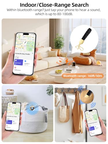 Keychain Wristlet, Works with Apple Find My, Rechargeable - color: Black+Gold