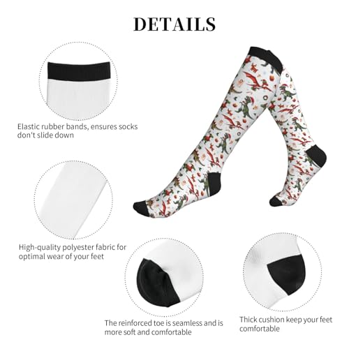 Compression Socks Knee High Circulation Support Socks For Women Men Athletic Running Hiking Travel - color: Dinosaurs Christmas