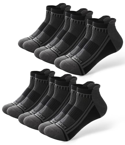 BAMBOO COOL Mens Athletic Ankle Socks Moisture Wicking Cushioned 8 Pack - color: 6c-black*6, size: Medium