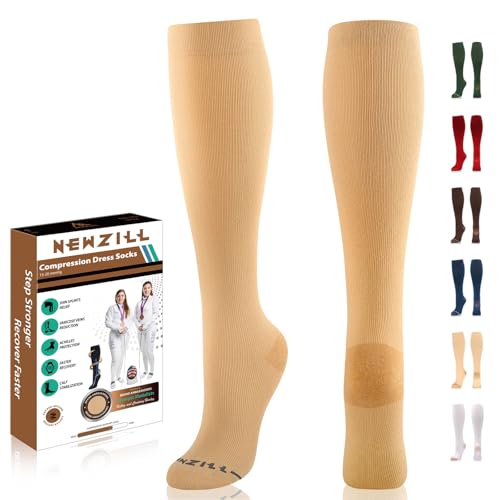 NEWZILL Copper Compression Dress Socks for Women & Men, 15-20 mmHg - color: Nude, size: XX-Large