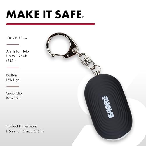 SABRE 2-in-1 Personal Alarm with LED Light, 130dB Personal Safety Siren, Snap Hook for Instant Access, 1,250 Foot (381 Meters) Range, Compact Design for Easy Attachment to Purse, Bag, or Keys - color: Black
