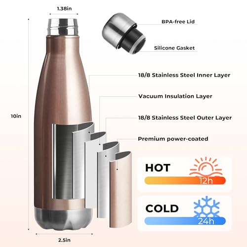 MEWAY 17oz Sport Water Bottle 12 Pack Vacuum Insulated Stainless Steel Leak-Proof Double Wall Cola Shape Water Bottle,Keep Drinks Hot & Cold (Rose Gold,12 Pack) - color: Rose Gold