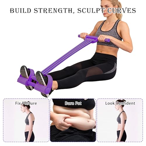 Multi-Function Tension Rope Band & Pedal Puller Resistance Band, 6-Tube Elastic Yoga Pedal Puller Resistance Band, for Abdomen/Waist/Arm/Leg Stretching Slimming Training - color: Purple-8 tube