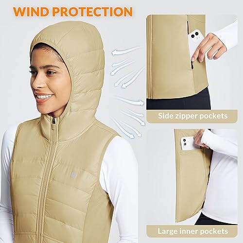 baleaf Women's Winter Running Vest Fleece Hooded Jacket Warm Slim fit - color: Tannin, size: X-Large