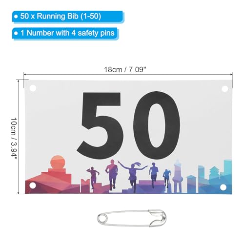 PATIKIL Tearproof Running Bib Numbers, Waterproof Race Competitor Numbers - size: 7x4 Inch, style: 1-50