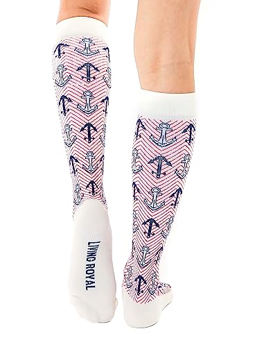 Living Royal Compression Socks - Graduated Compression 15-20mmHg, Padded Cushion Bottom Fun Socks, Moisture-Wicking - color: Anchor