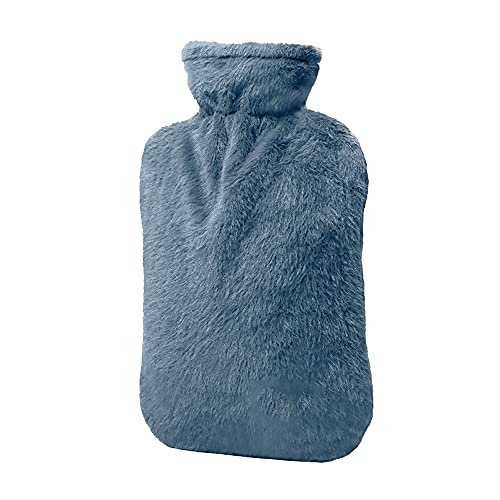 BICAREE Hot Water Bottle with Cover, 2L PVC Hot Water Bag for Neck, Shoulder Pain and Hand Feet Warmer, Menstrual Cramps, Hot Compress and Cold Therapy(Blue Ashes) - style: A Blue Ashes