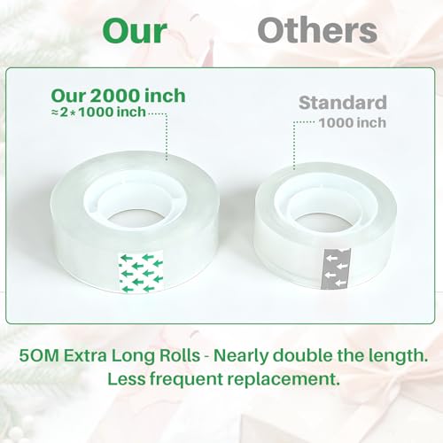 6 Rolls 3/4 x 2000 in Transparent Tape Refills Rolls with Tape Dispenser