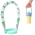 Water Bottle Handle Strap Compatible with Owala & Stanley Cups - color: Flower Green White