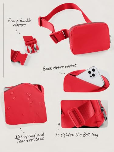 ODODOS Unisex Mini Belt Bag with Adjustable Strap Small Fanny Pack for Workout Running Traveling Hiking, Red - color: Red